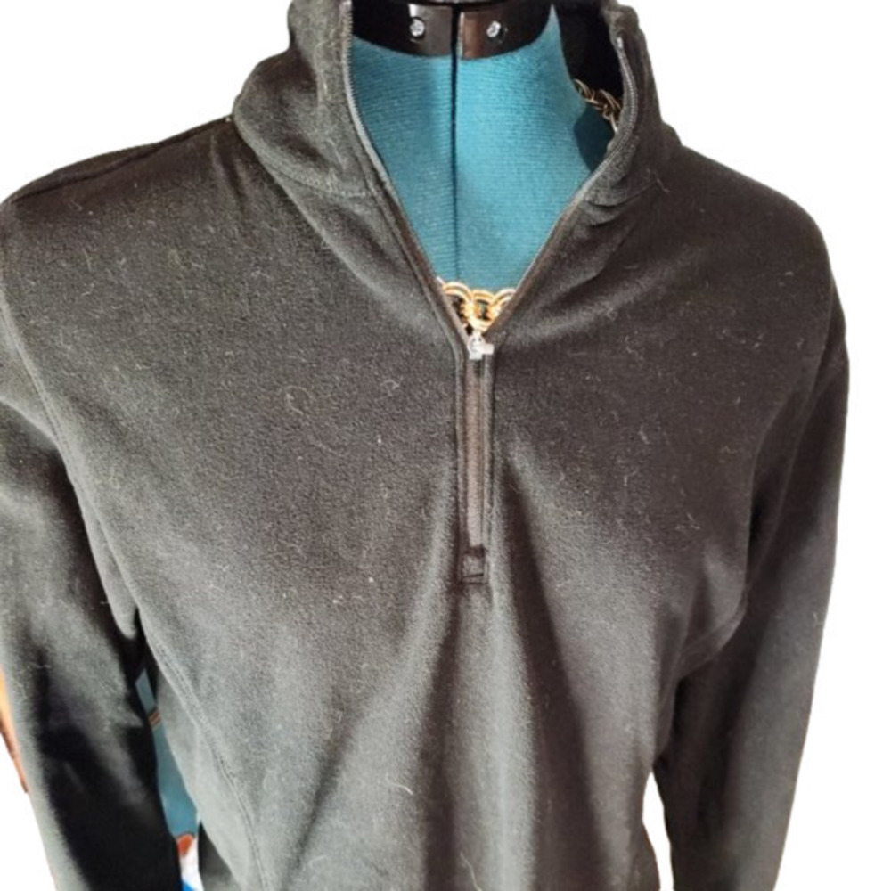 P038. Eddie Bauer Lightweight Fleece Quarter Zip Black Long Sleeve Top |L